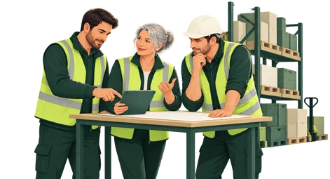 Illustration : une équipe d’entrepôt étudie un plan autour d’une table